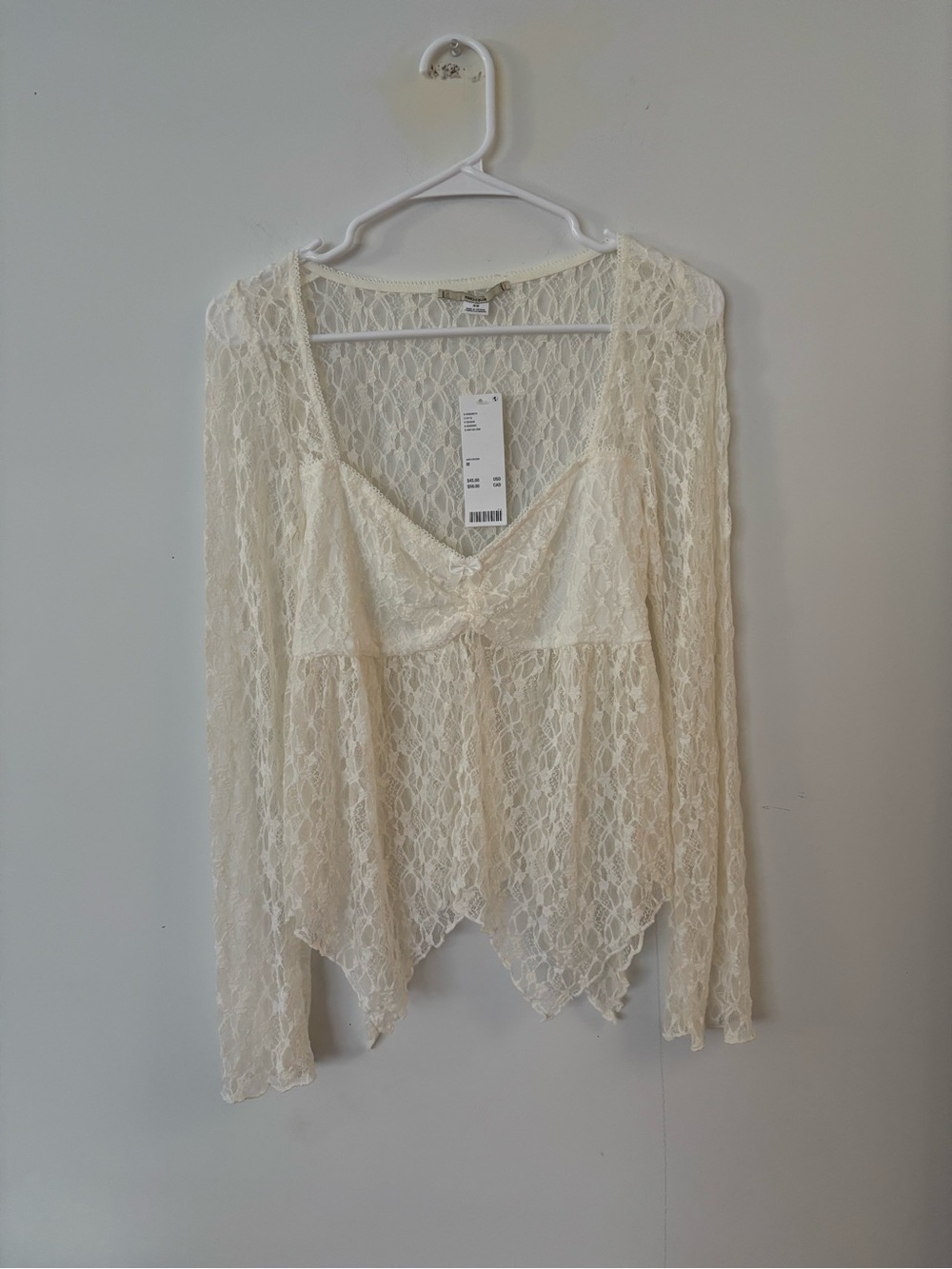 brand new! urban outfitters kimchi blue ivory lace bow boho flowy blouse top 🤍